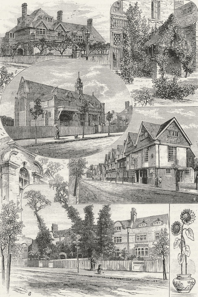 BEDFORD PARK. South Parade; Church; Tabard; Bath Rd 1888 old antique print